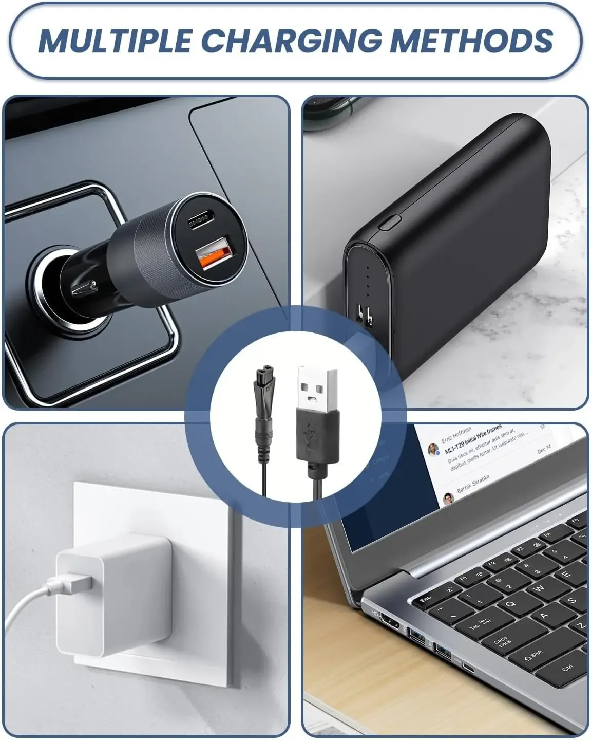 Cordon d'alimentation USB 5 V de remplacement pour tondeuses à cheveux, tondeuses à barbe et rasoirs (lot de 8) 5