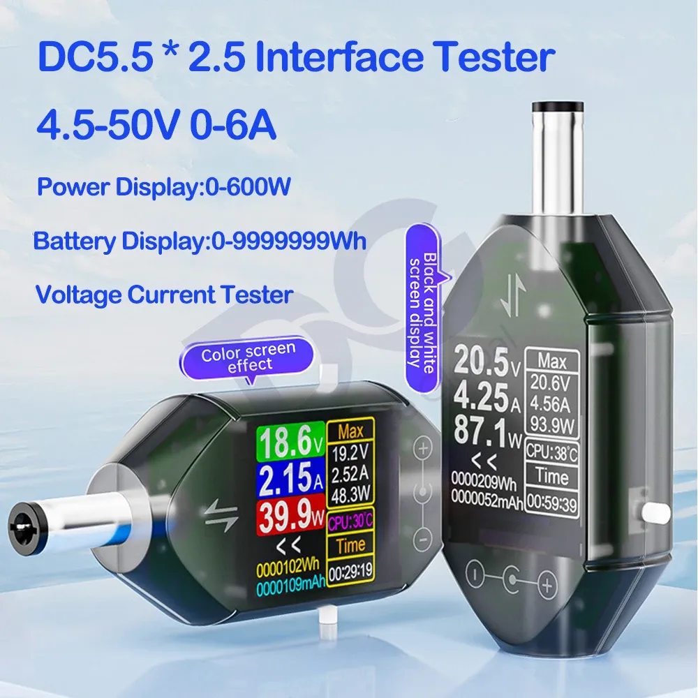 Testeur de courant et de tension haute précision DT550 – Entrée DC 4,5–50 V, 0–12 A, connecteur DC 5,5 × 2,5 mm 2