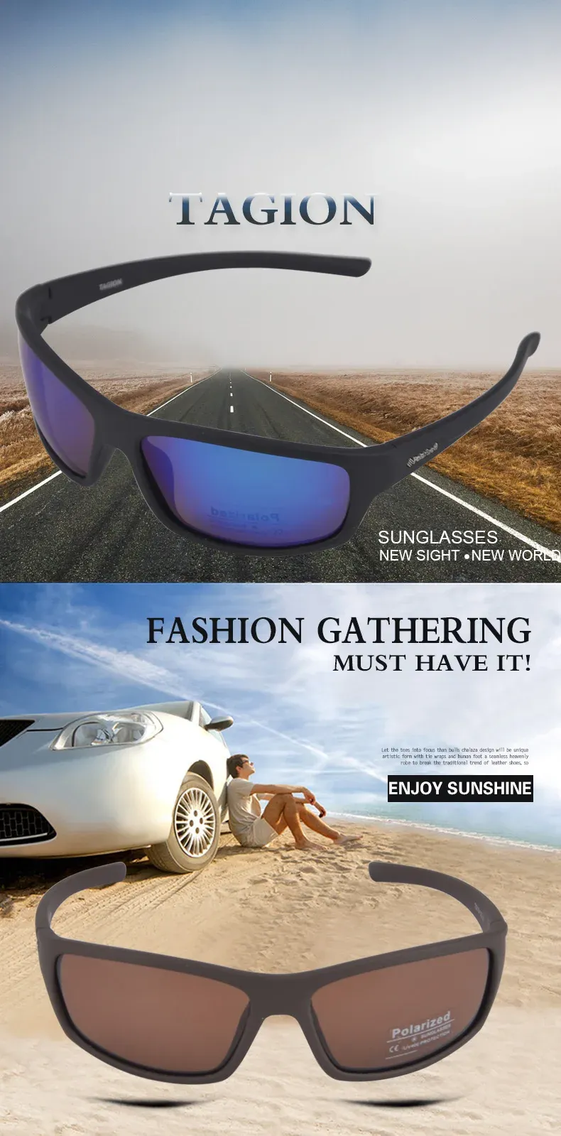 Lunettes de soleil polarisées marron, vue de présentation
