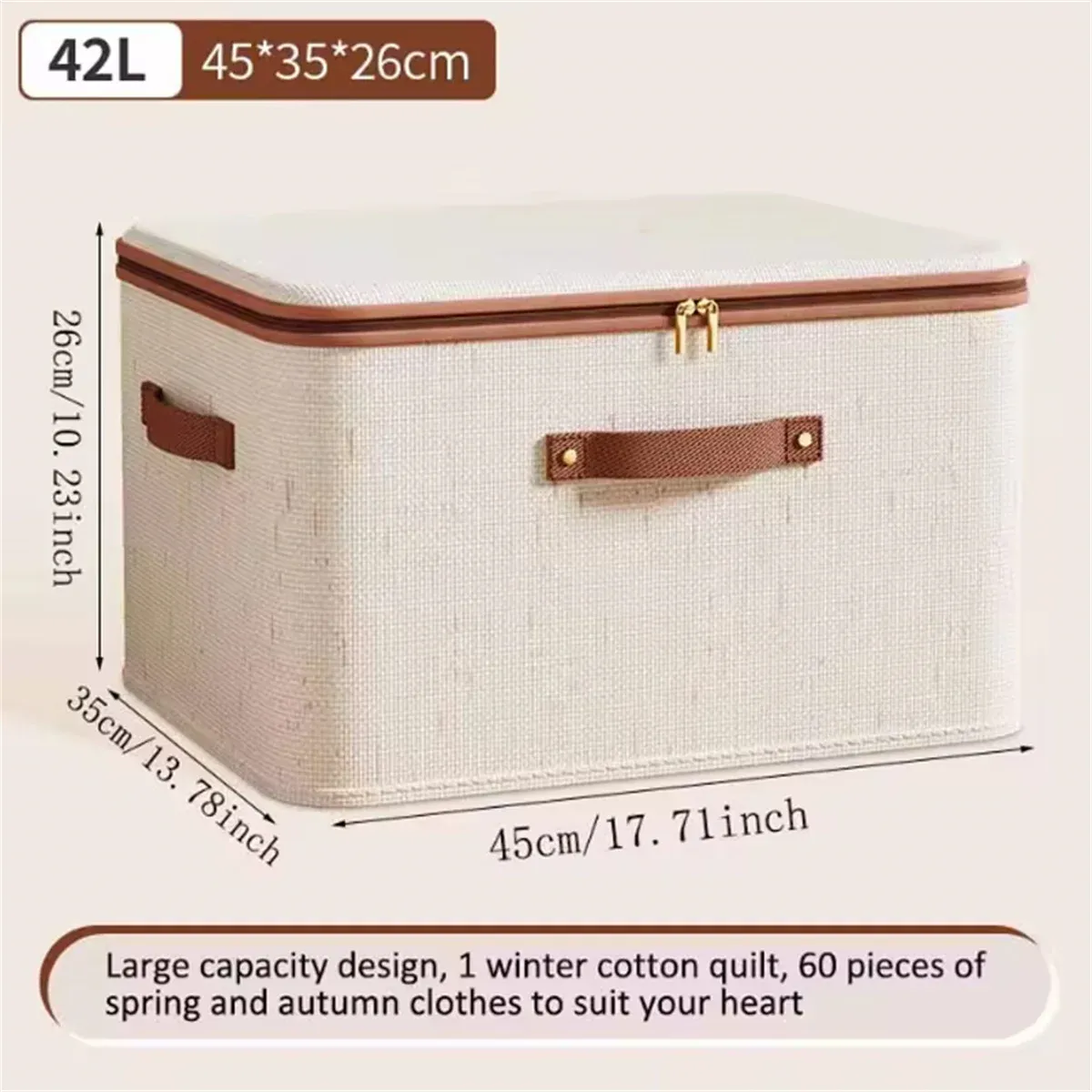 Grande boîte de rangement rigide en coton et lin avec couvercle zippé pour vêtements, jouets et couvertures 8