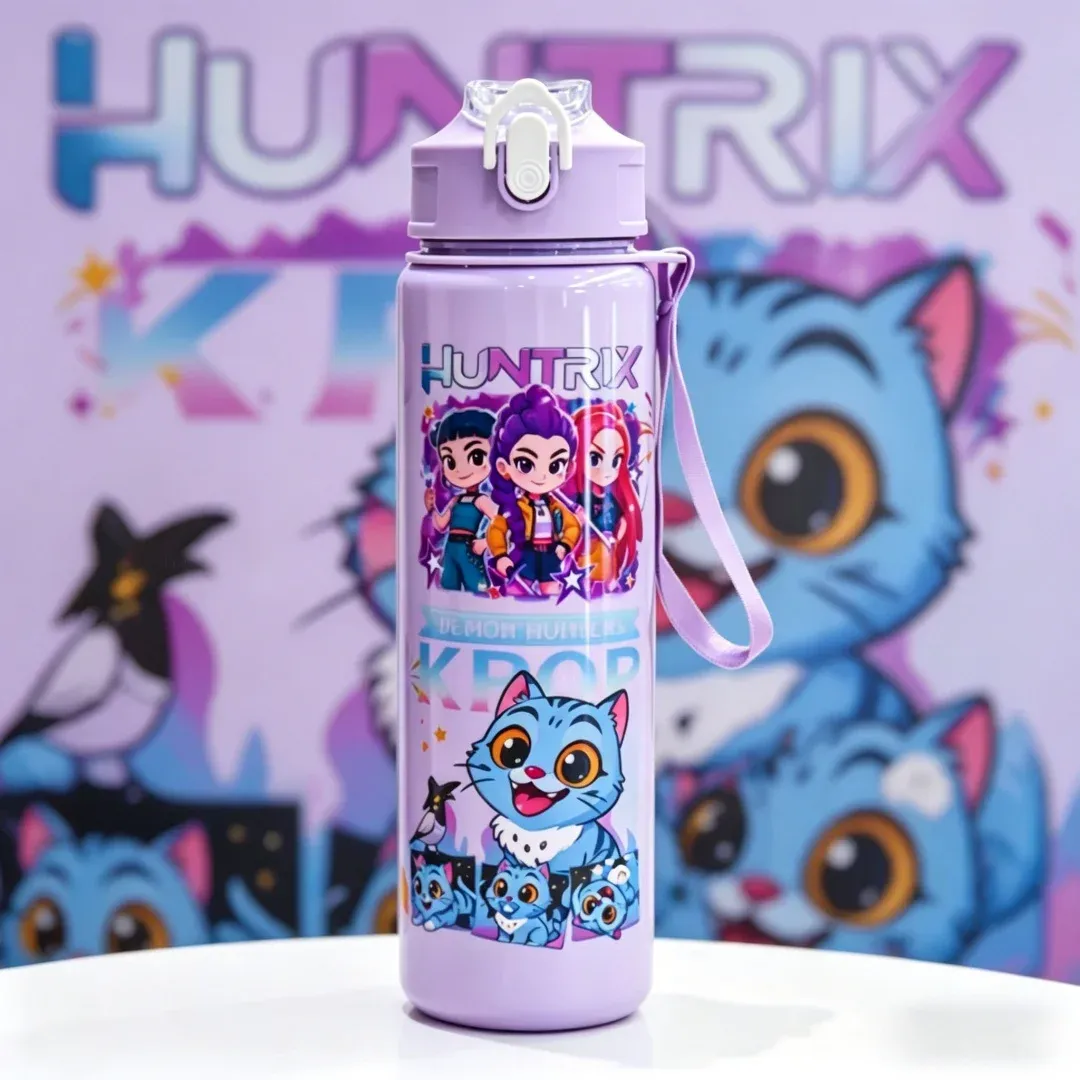 Bouteille d'eau imprimée en 3D pour fille, élégante et durable, portable avec cordon, grande capacité, anti-fuite 2