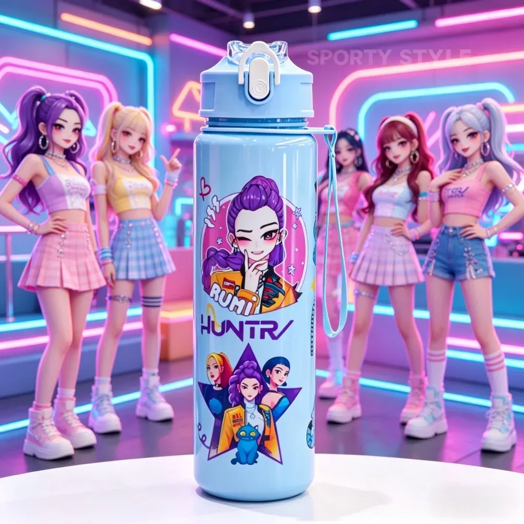 Bouteille d'eau imprimée en 3D pour fille, élégante et durable, portable avec cordon, grande capacité, anti-fuite 4