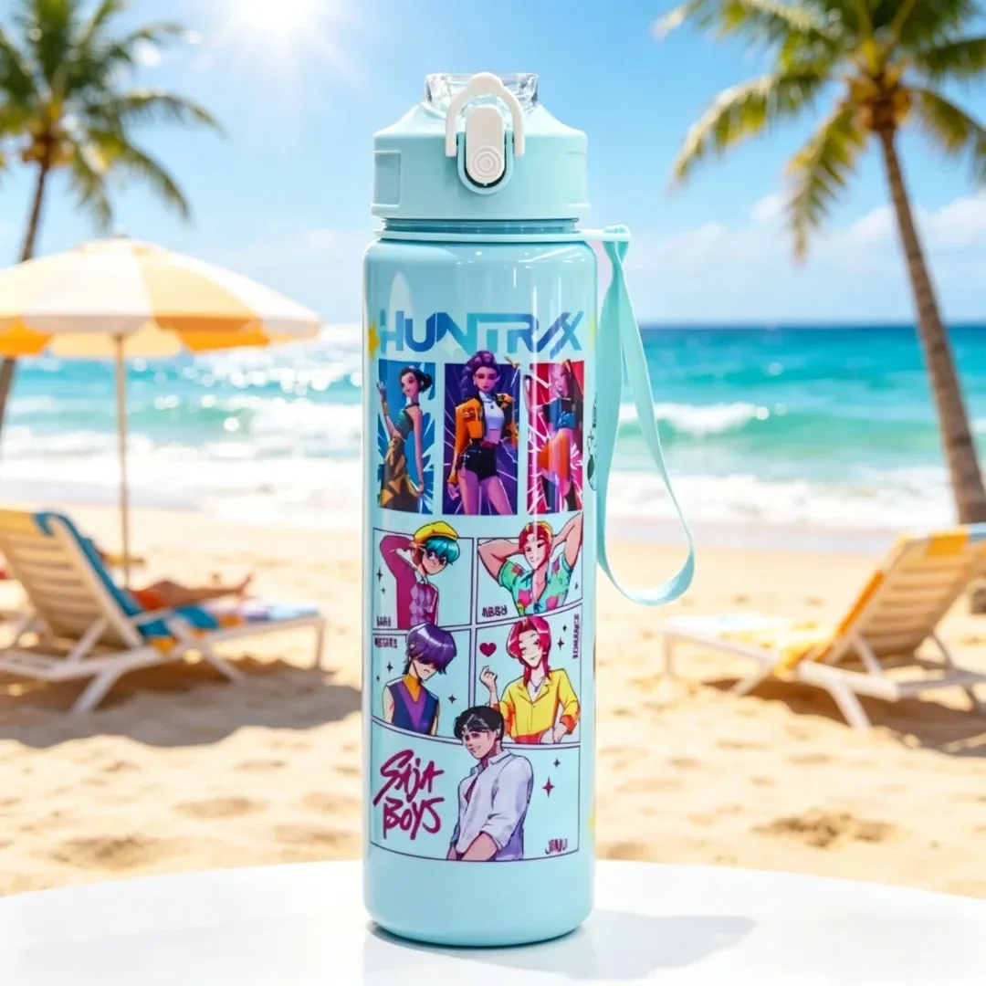 Bouteille d'eau imprimée en 3D pour fille, élégante et durable, portable avec cordon, grande capacité, anti-fuite 5