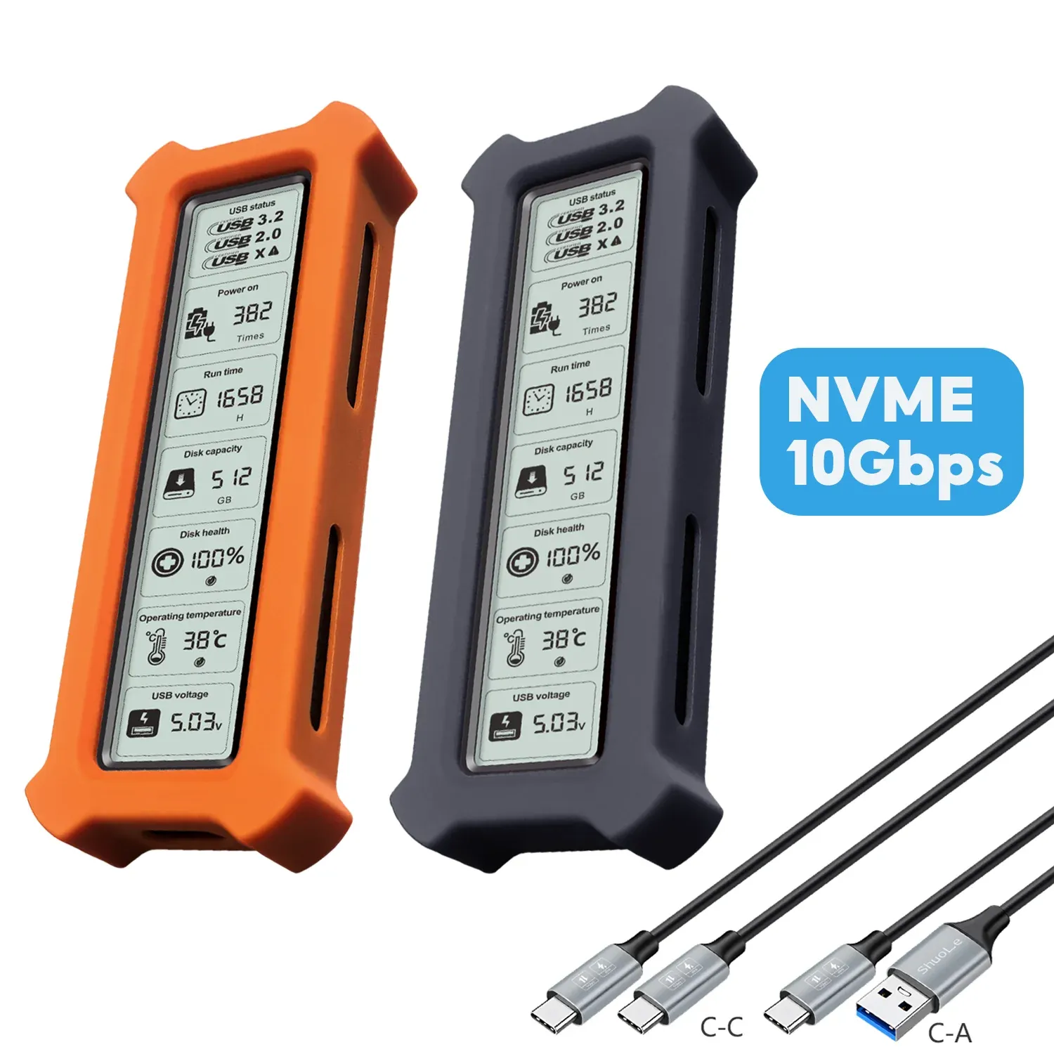 Boîtier SSD M.2 NVMe intelligent à affichage visuel, USB 3.2 Gen 2 10 Gbit/s, PCI-E