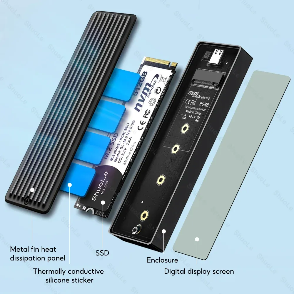 Boîtier SSD M.2 NVMe intelligent à affichage visuel, USB 3.2 Gen 2 10 Gbit/s, PCI-E 5