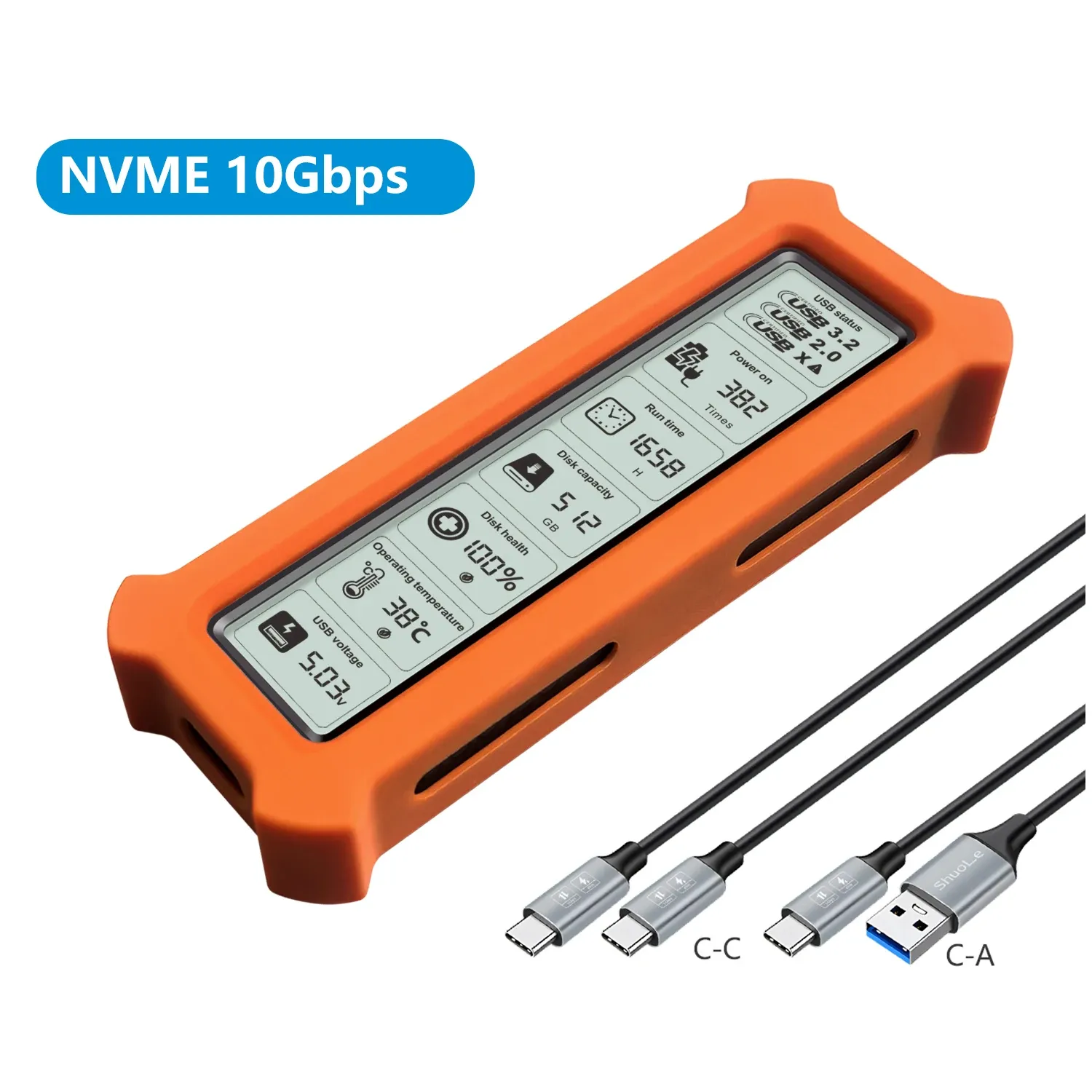 Boîtier SSD M.2 NVMe intelligent à affichage visuel, USB 3.2 Gen 2 10 Gbit/s, PCI-E 8