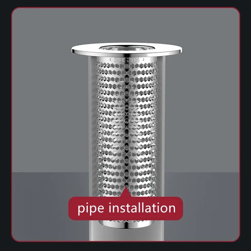 Filtre de vidange en acier inoxydable, détail du design