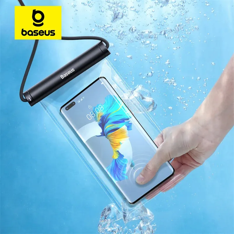 Pochette étanche IPX8 Baseus pour smartphone, compatible iPhone 13 et 12, Samsung et Xiaomi, idéale pour la natation et la plongée