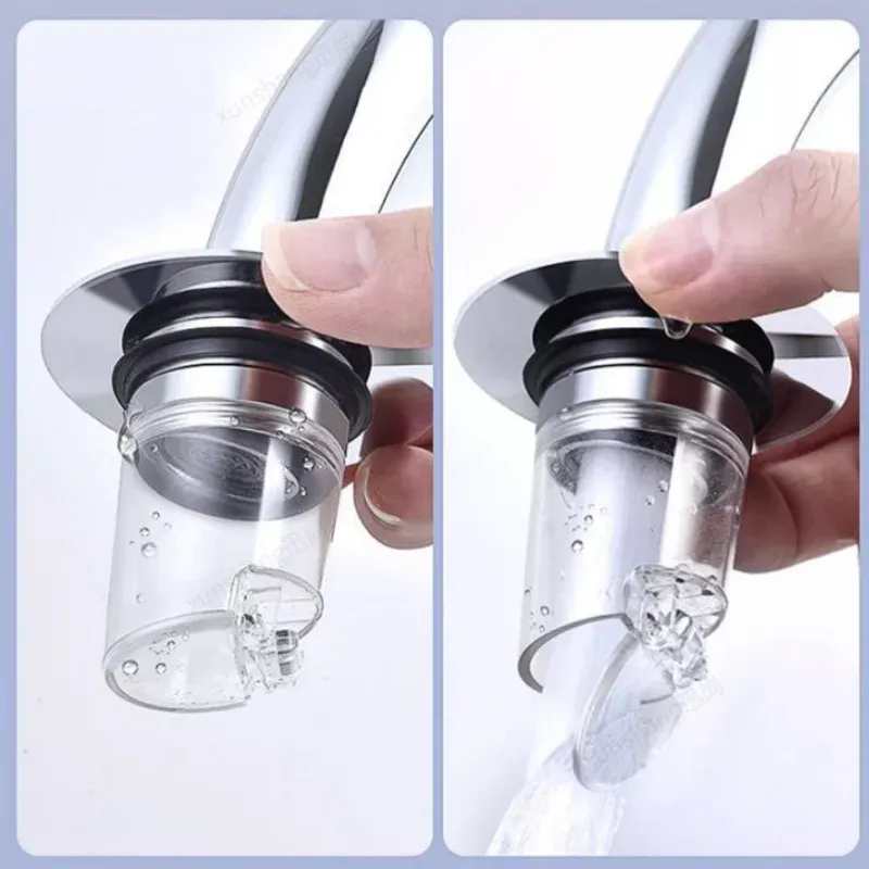 Bouchon de vidange pop-up universel à ressort en finition chromée pour lavabo, avec attrape-cheveux 5