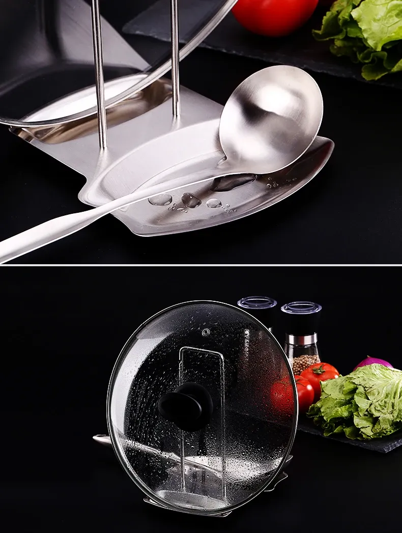 Support de couvercle en acier inoxydable avec ustensiles de cuisine