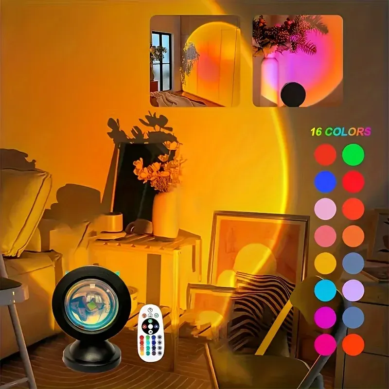 Lampe Projecteur Coucher de Soleil LED, 16 Couleurs, Télécommande USB, Ambiance Chaleureuse, Lot de 1 7
