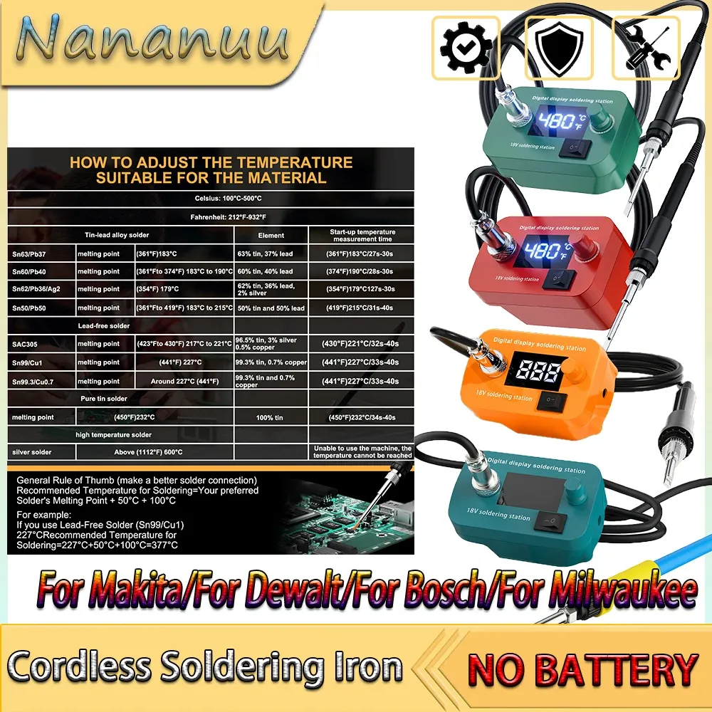 Nananuu – Fer à souder sans fil à réglage de température, pistolet de soudure réglable, compatible Makita, Dewalt, Bosch et Milwaukee