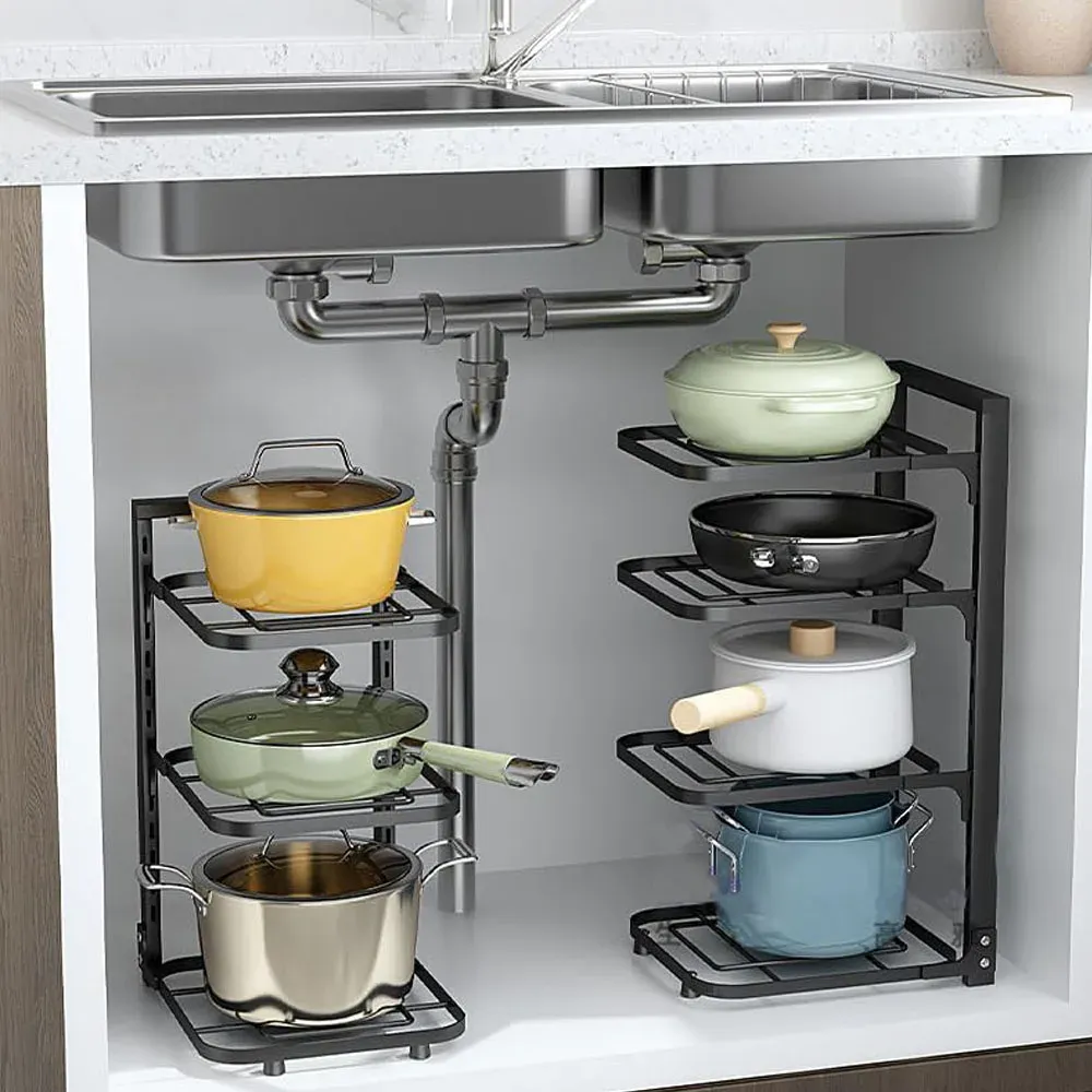 Support de rangement pour casseroles et poêles à installer sous l'armoire, robuste et à hauteur réglable 4