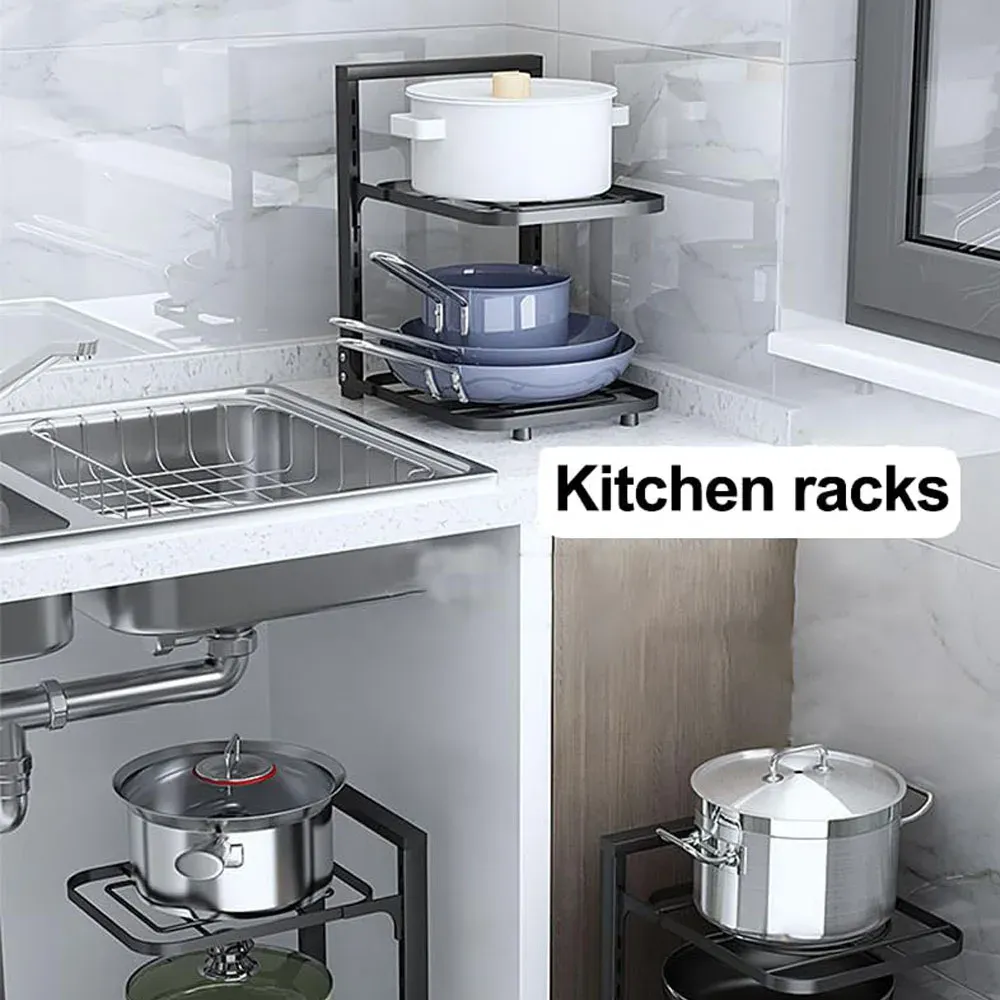 Support de rangement pour casseroles et poêles à installer sous l'armoire, robuste et à hauteur réglable 6