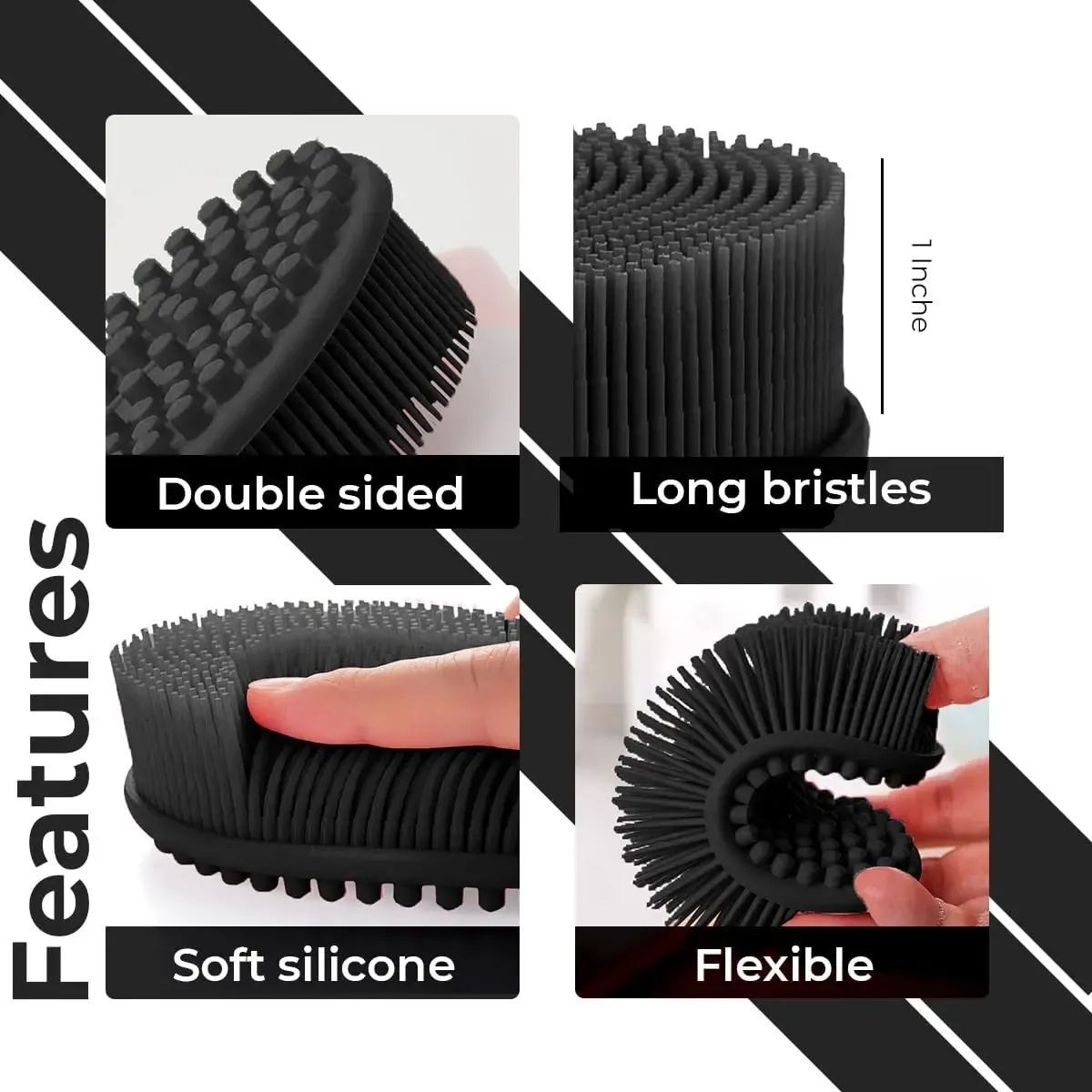 Brosse de bain et de shampoing en silicone, finition détaillée