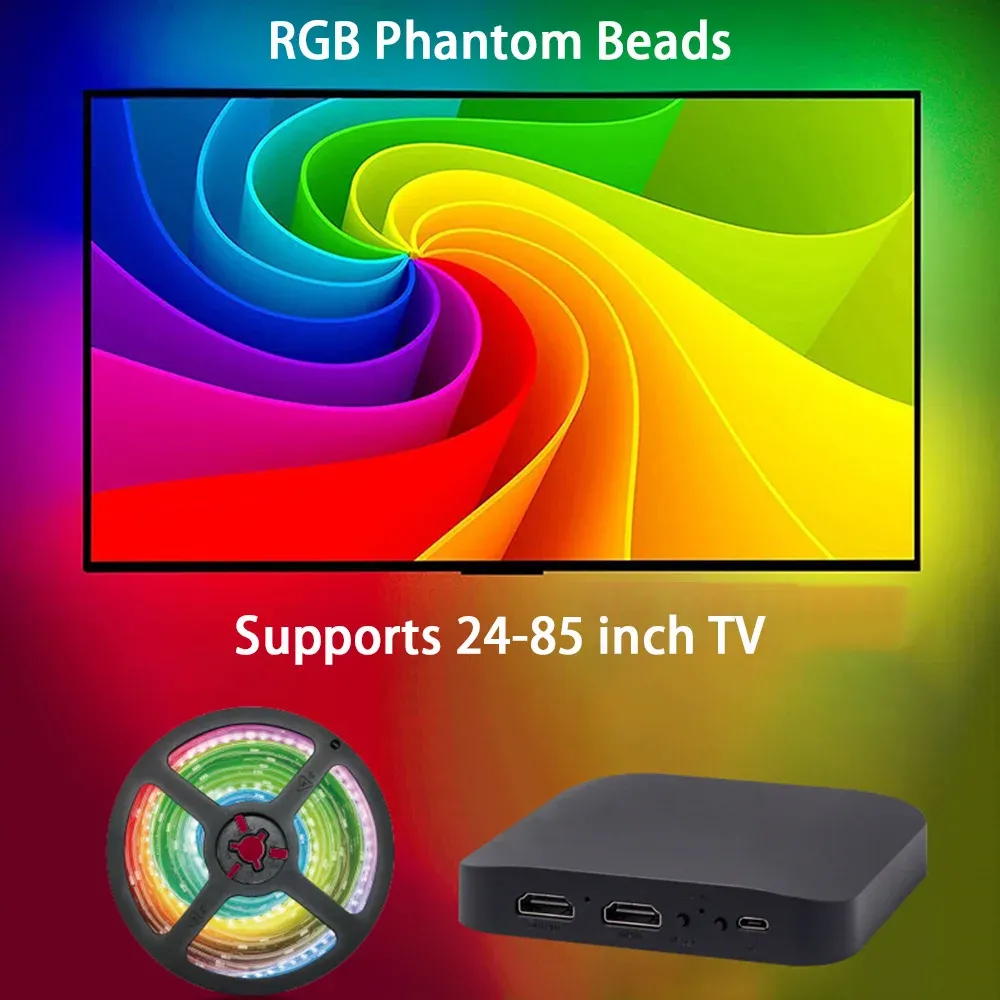 Rétroéclairage LED intelligent pour TV, boîtier de synchronisation HDMI 4K 1.4/2.0 et kit de bandes lumineuses RGBIC WS2812B 5050 pour écrans de 24 à 65 pouces, compatible PC, PS4 et Xbox 4