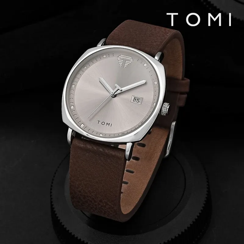 Montre pour homme minimaliste, mode sport, calendrier en cuir, montre à quartz décontractée TOMI - Image 1