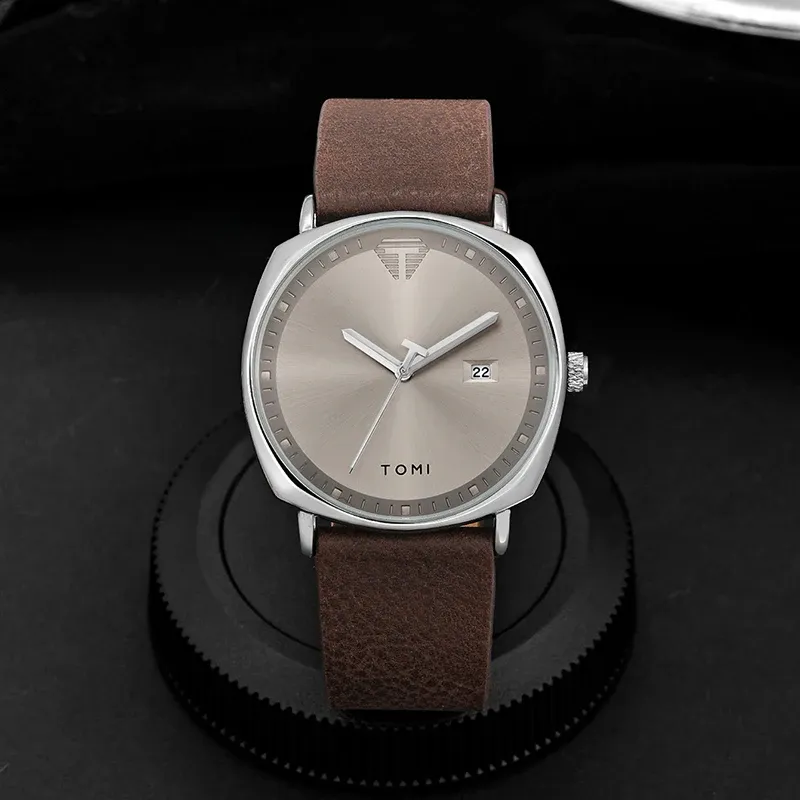 Montre pour homme minimaliste, mode sport, calendrier en cuir, montre à quartz décontractée TOMI 2