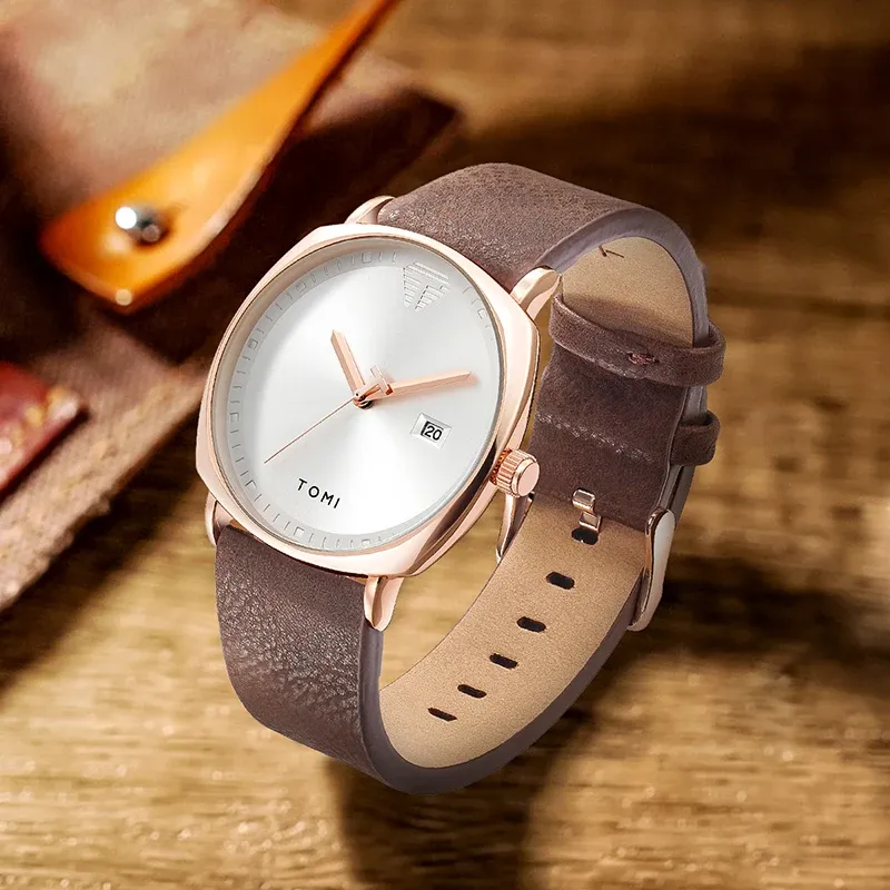 Montre pour homme minimaliste, mode sport, calendrier en cuir, montre à quartz décontractée TOMI 5