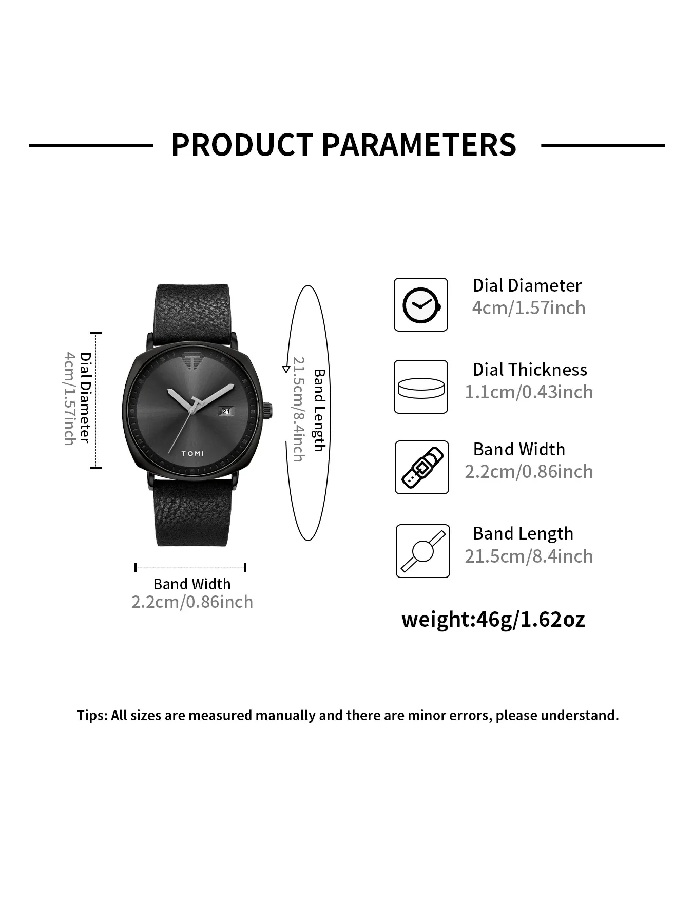 Montre TOMI, détail du boîtier