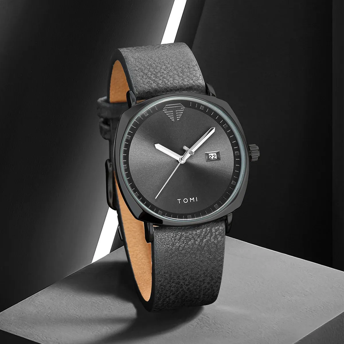 Montre pour homme minimaliste, mode sport, calendrier en cuir, montre à quartz décontractée TOMI 10
