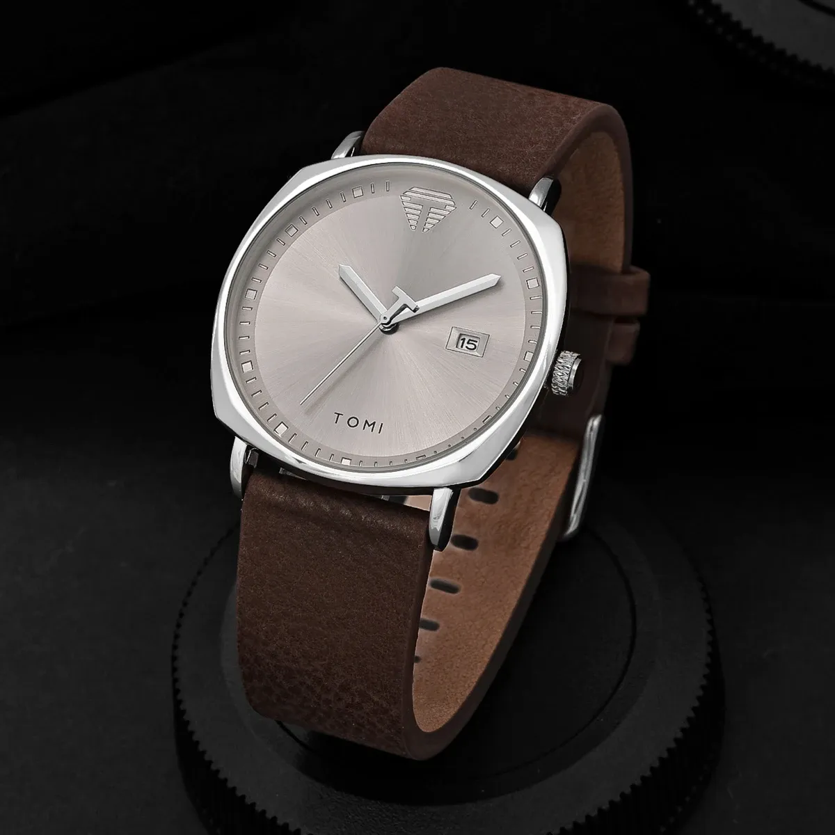 Montre pour homme minimaliste, mode sport, calendrier en cuir, montre à quartz décontractée TOMI 7