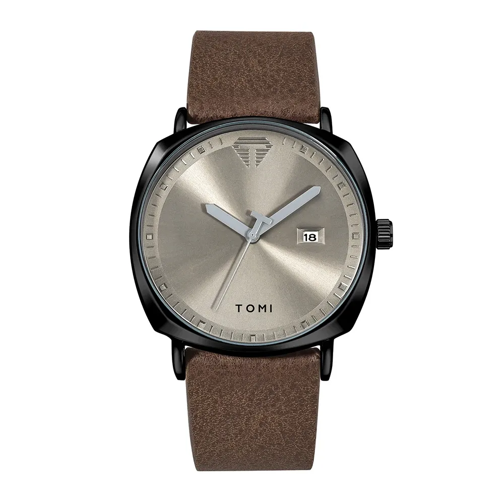 Montre pour homme minimaliste, mode sport, calendrier en cuir, montre à quartz décontractée TOMI 9