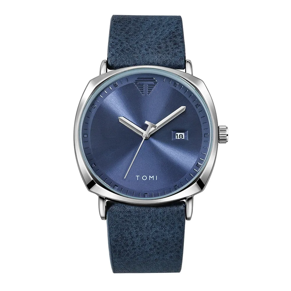 Montre pour homme minimaliste, mode sport, calendrier en cuir, montre à quartz décontractée TOMI 11