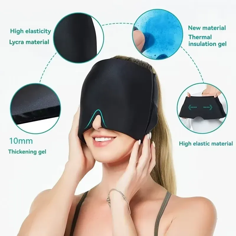 Chapeau de soulagement de la migraine à thérapie chaud/froid, masque oculaire et bonnet de gel pour soulager les maux de tête et la pression 3