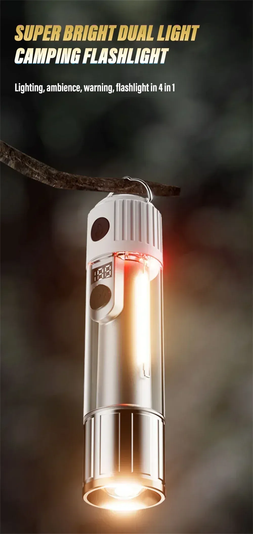 Lampe de poche de camping LED à double source lumineuse