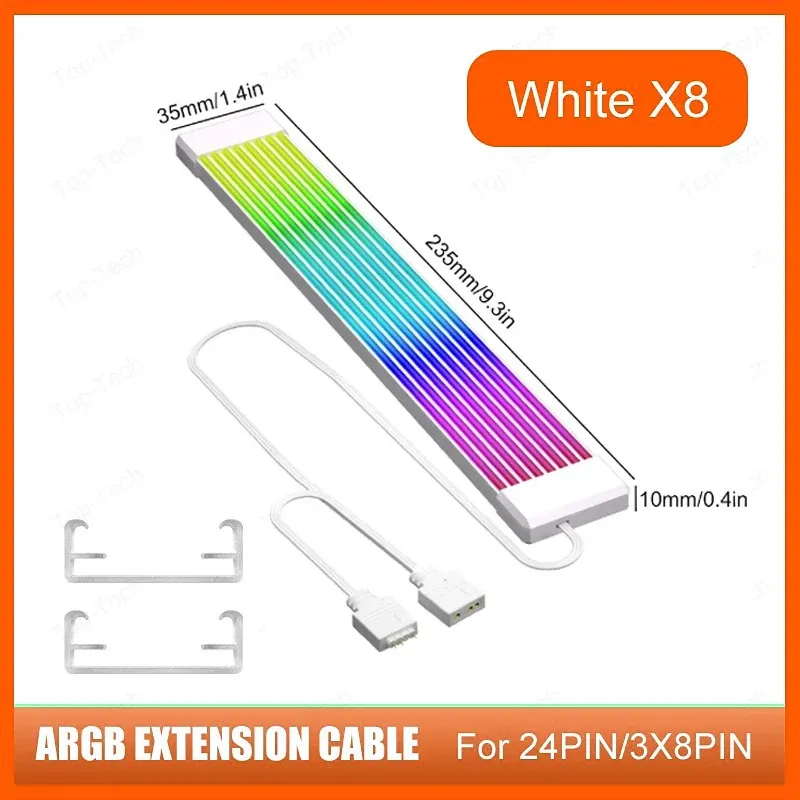 Bande lumineuse RVB pour PC avec câble d'extension ARGB 5 V à 3 broches, compatible PSU et GPU (6, 8, 12, 16 et 24 broches) 10