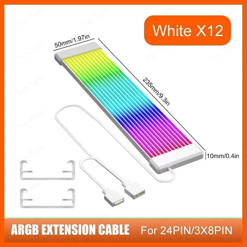 Bande lumineuse RVB pour PC avec câble d'extension ARGB 5 V à 3 broches, compatible PSU et GPU (6, 8, 12, 16 et 24 broches) 9