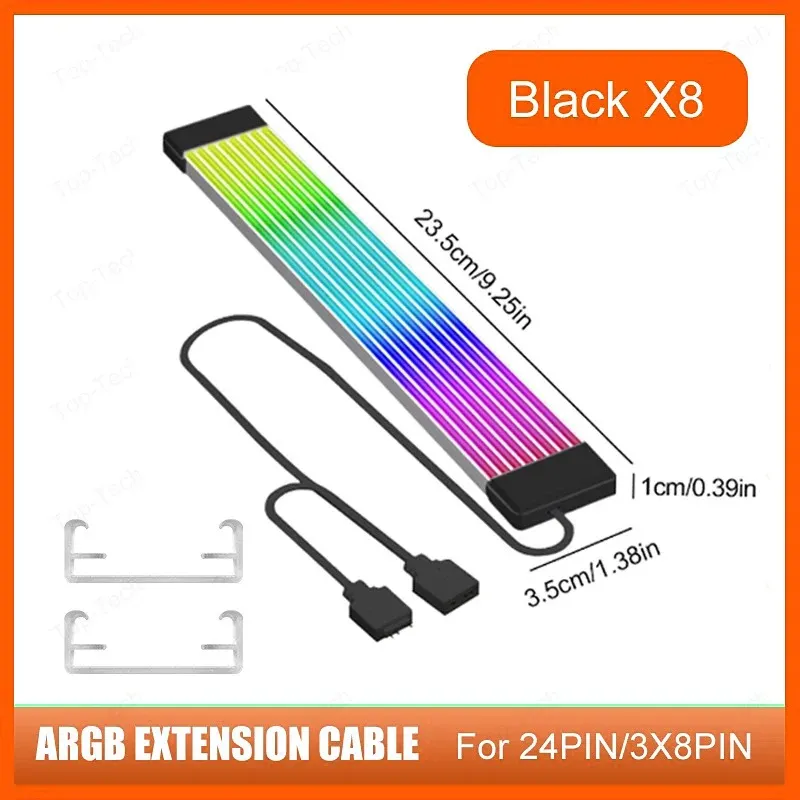 Bande lumineuse RVB pour PC avec câble d'extension ARGB 5 V à 3 broches, compatible PSU et GPU (6, 8, 12, 16 et 24 broches) 8
