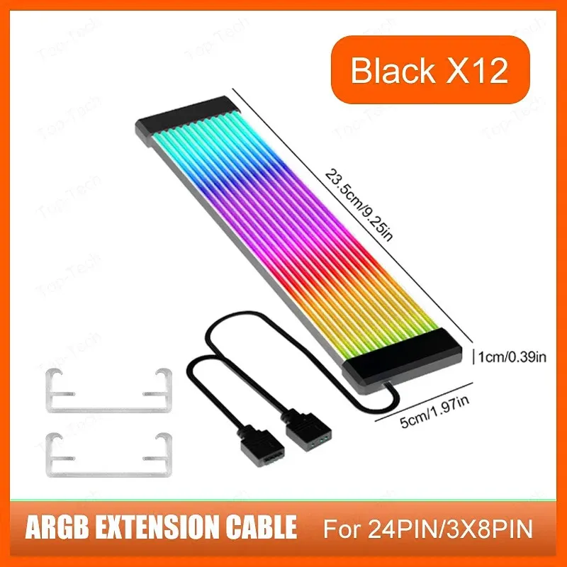 Bande lumineuse RVB pour PC avec câble d'extension ARGB 5 V à 3 broches, compatible PSU et GPU (6, 8, 12, 16 et 24 broches) 7