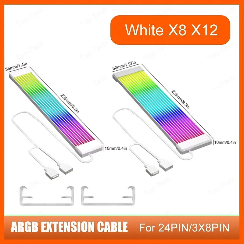 Bande lumineuse RVB pour PC avec câble d'extension ARGB 5 V à 3 broches, compatible PSU et GPU (6, 8, 12, 16 et 24 broches) 12