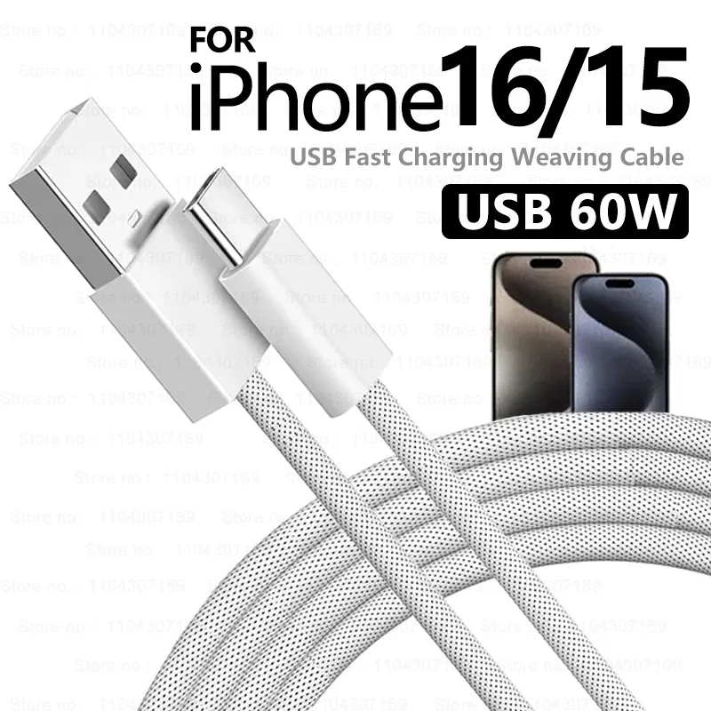 Câble de charge rapide USB vers USB-C 60 W compatible CarPlay pour iPhone 15, 16 et 17 (Pro, Pro Max, Plus), Xiaomi et Samsung - Image 1