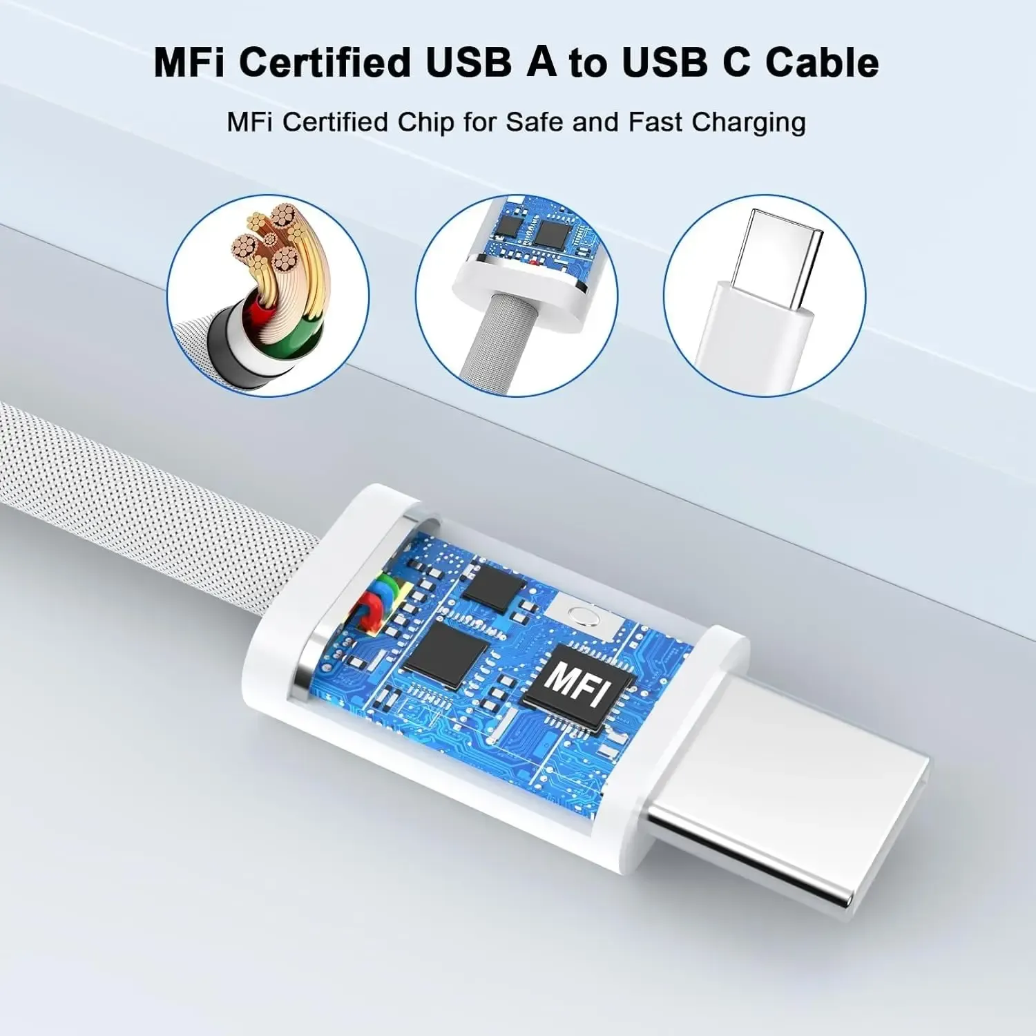 Câble de charge rapide USB vers USB-C 60 W compatible CarPlay pour iPhone 15, 16 et 17 (Pro, Pro Max, Plus), Xiaomi et Samsung 2