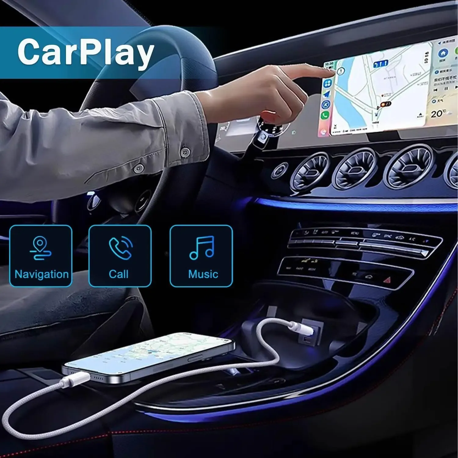 Câble de charge rapide USB vers USB-C 60 W compatible CarPlay pour iPhone 15, 16 et 17 (Pro, Pro Max, Plus), Xiaomi et Samsung 5