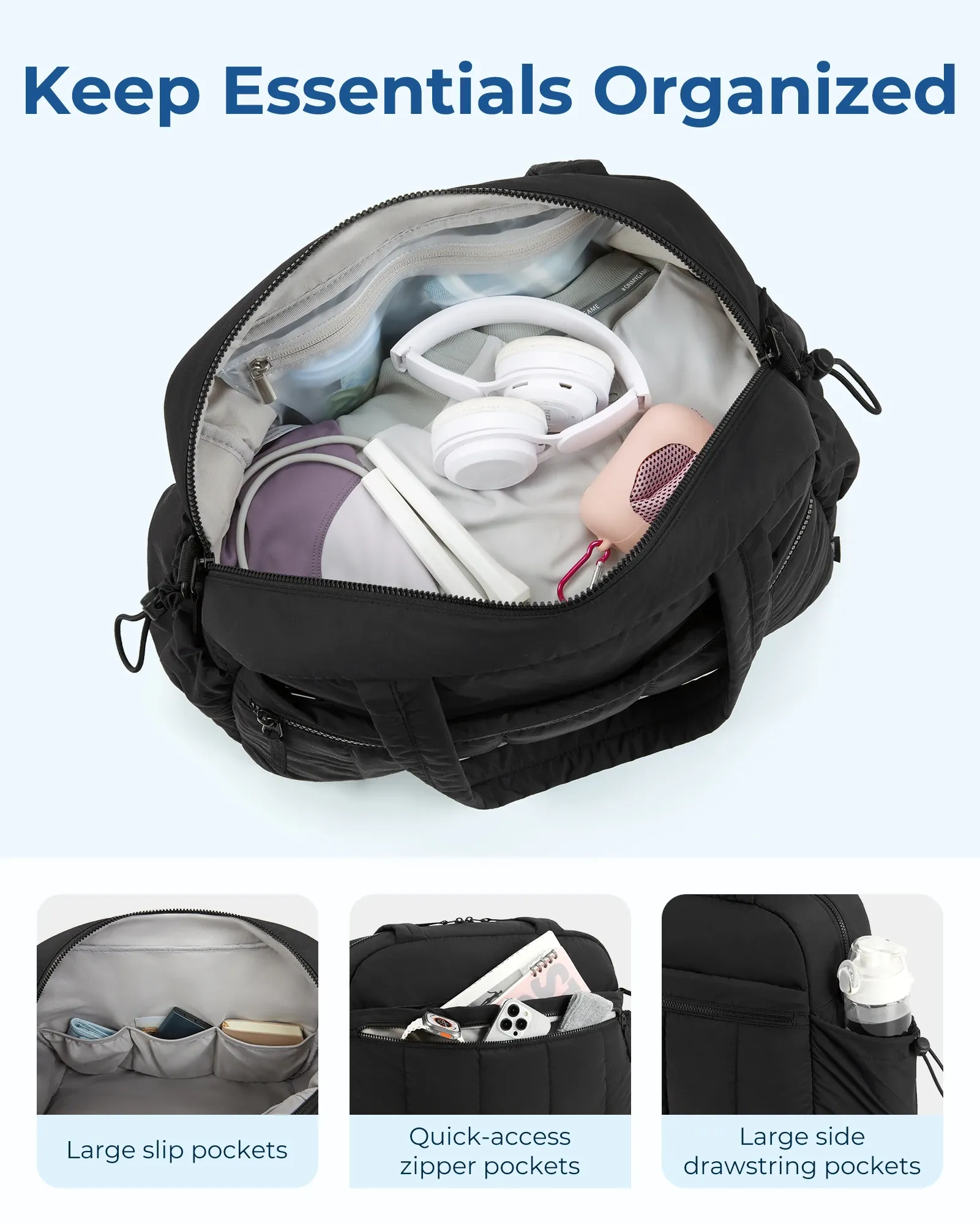 BAGSMART Sac de voyage pour femme à bandoulière, grande capacité, idéal pour le week-end et le sport 5