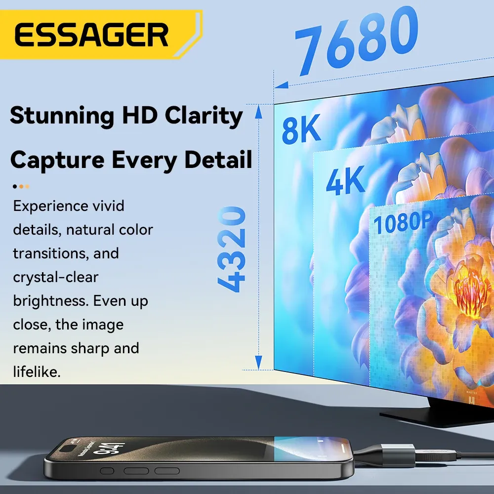 Essager – Adaptateur USB-C vers HDMI, Mini DisplayPort et VGA, convertisseur vidéo HD 4K @ 120 Hz, 8K @ 60 Hz, pour MacBook et box TV 6
