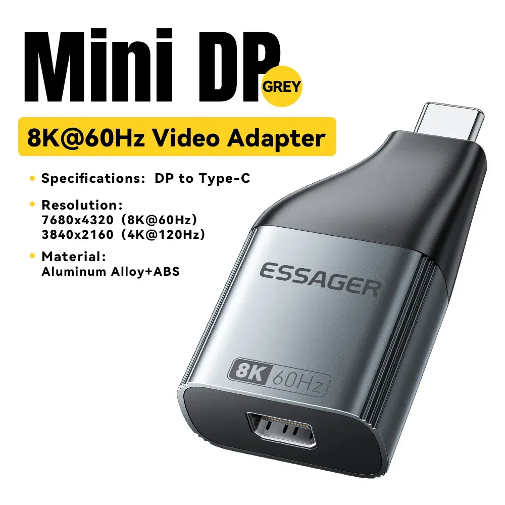Essager – Adaptateur USB-C vers HDMI, Mini DisplayPort et VGA, convertisseur vidéo HD 4K @ 120 Hz, 8K @ 60 Hz, pour MacBook et box TV 8
