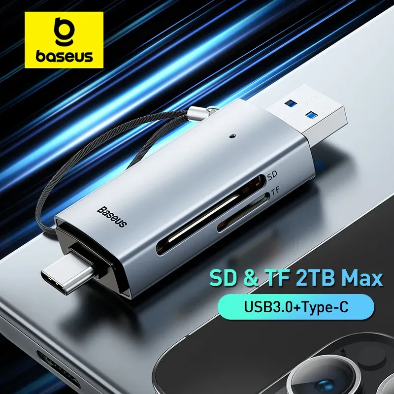 Lecteur de carte Baseus USB-C et USB 3.0 vers SD / Micro SD / TF, 104 Mo/s, lecteur de carte mémoire intelligent pour accessoires d'ordinateur portable