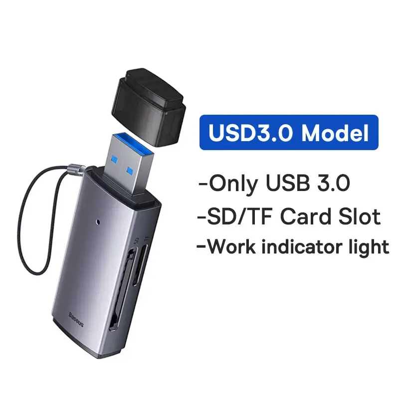 Lecteur de carte Baseus USB-C et USB 3.0 vers SD / Micro SD / TF, 104 Mo/s, lecteur de carte mémoire intelligent pour accessoires d'ordinateur portable 8