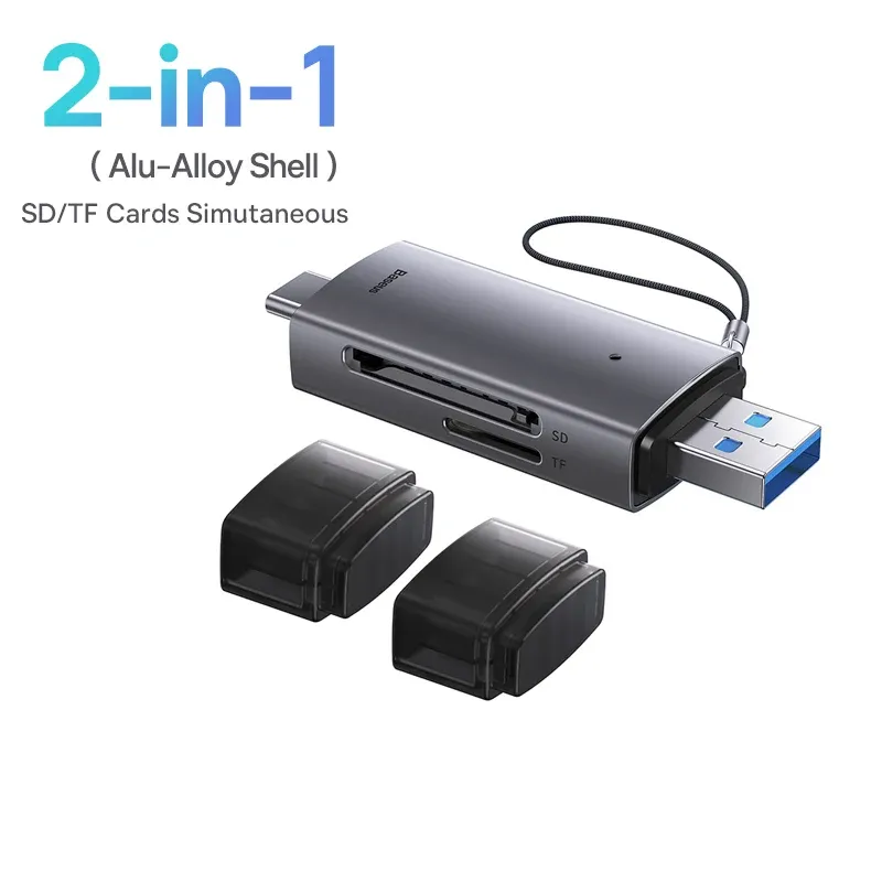 Lecteur de carte Baseus USB-C et USB 3.0 vers SD / Micro SD / TF, 104 Mo/s, lecteur de carte mémoire intelligent pour accessoires d'ordinateur portable 7