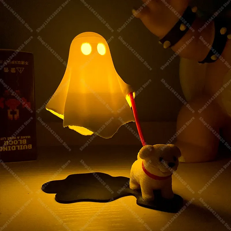 Veilleuse LED fantôme avec figurine de chien, lampe décorative d'Halloween à lumière chaude 4