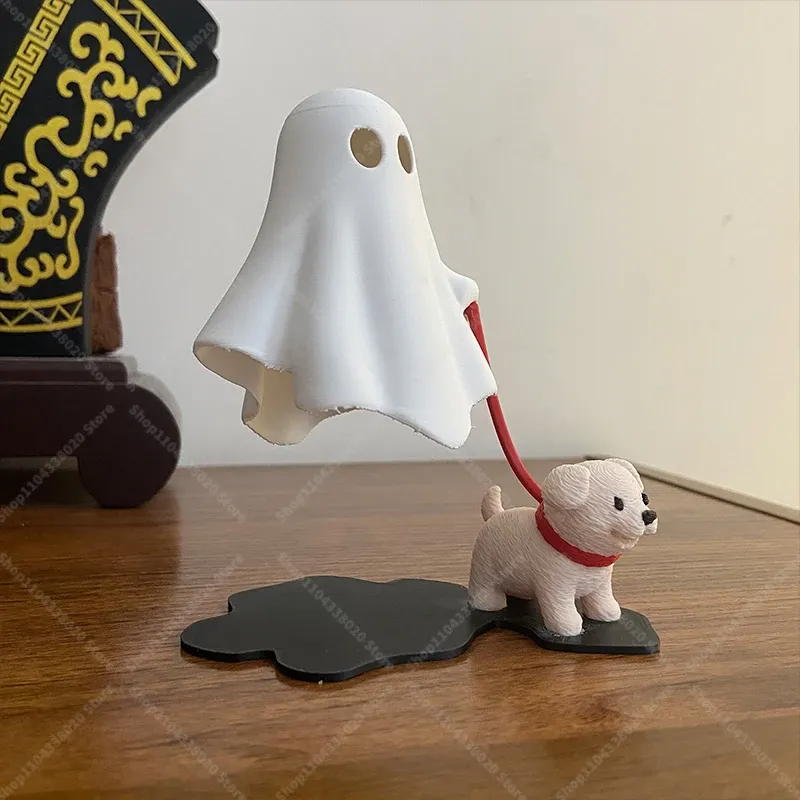 Veilleuse LED fantôme avec figurine de chien, lampe décorative d'Halloween à lumière chaude 5