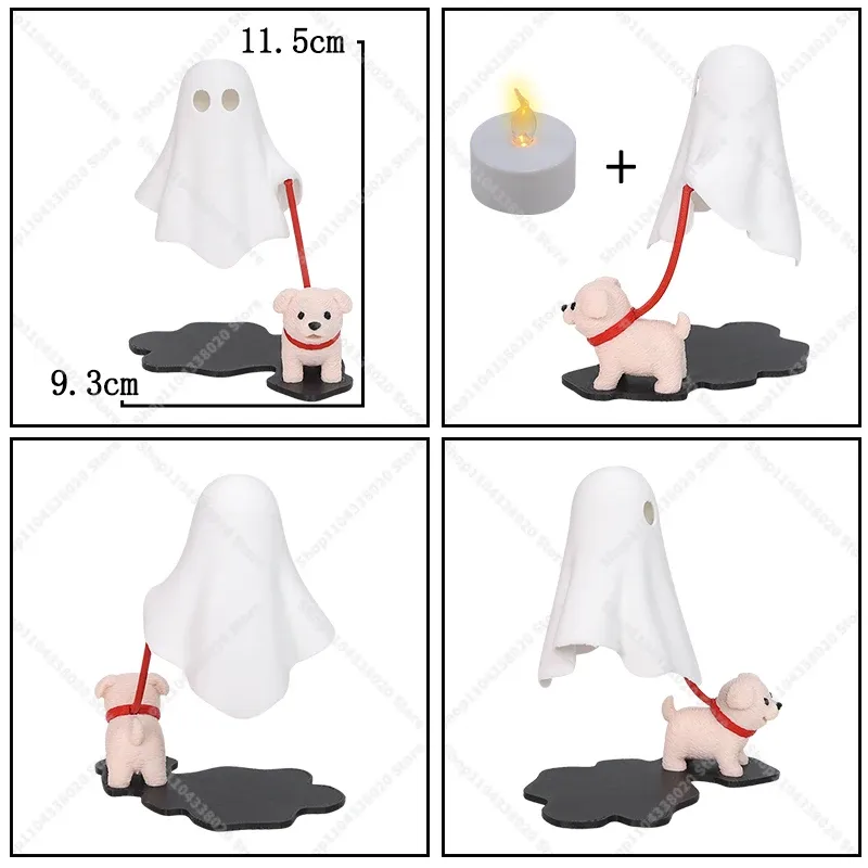 Veilleuse LED fantôme avec figurine de chien, lampe décorative d'Halloween à lumière chaude 9