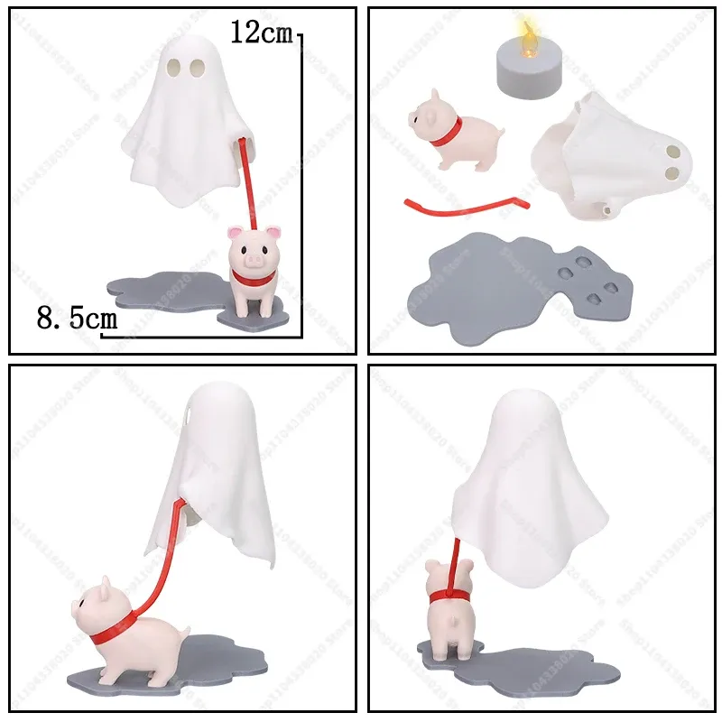 Veilleuse LED fantôme avec figurine de chien, lampe décorative d'Halloween à lumière chaude 7