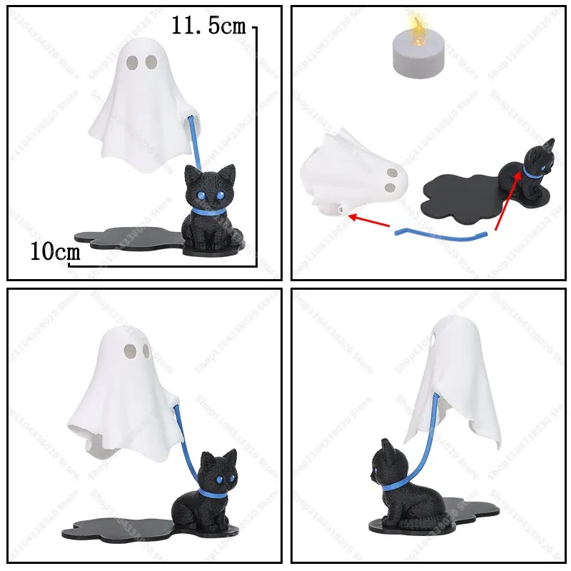 Veilleuse LED fantôme avec figurine de chien, lampe décorative d'Halloween à lumière chaude 10