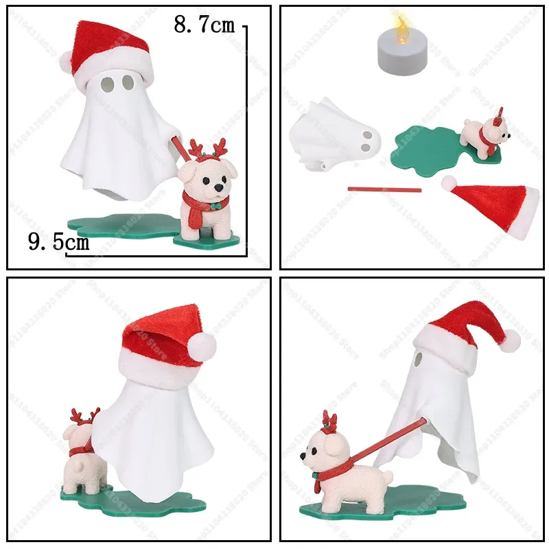 Veilleuse LED fantôme avec figurine de chien, lampe décorative d'Halloween à lumière chaude 11